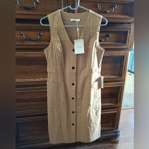 Bohme Cotton Sleeveless Button-Front Dress in Tan Khaki M